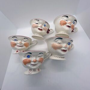 RARE Vintage 1950's winking teacups, set of 5, Sterling Pottery England